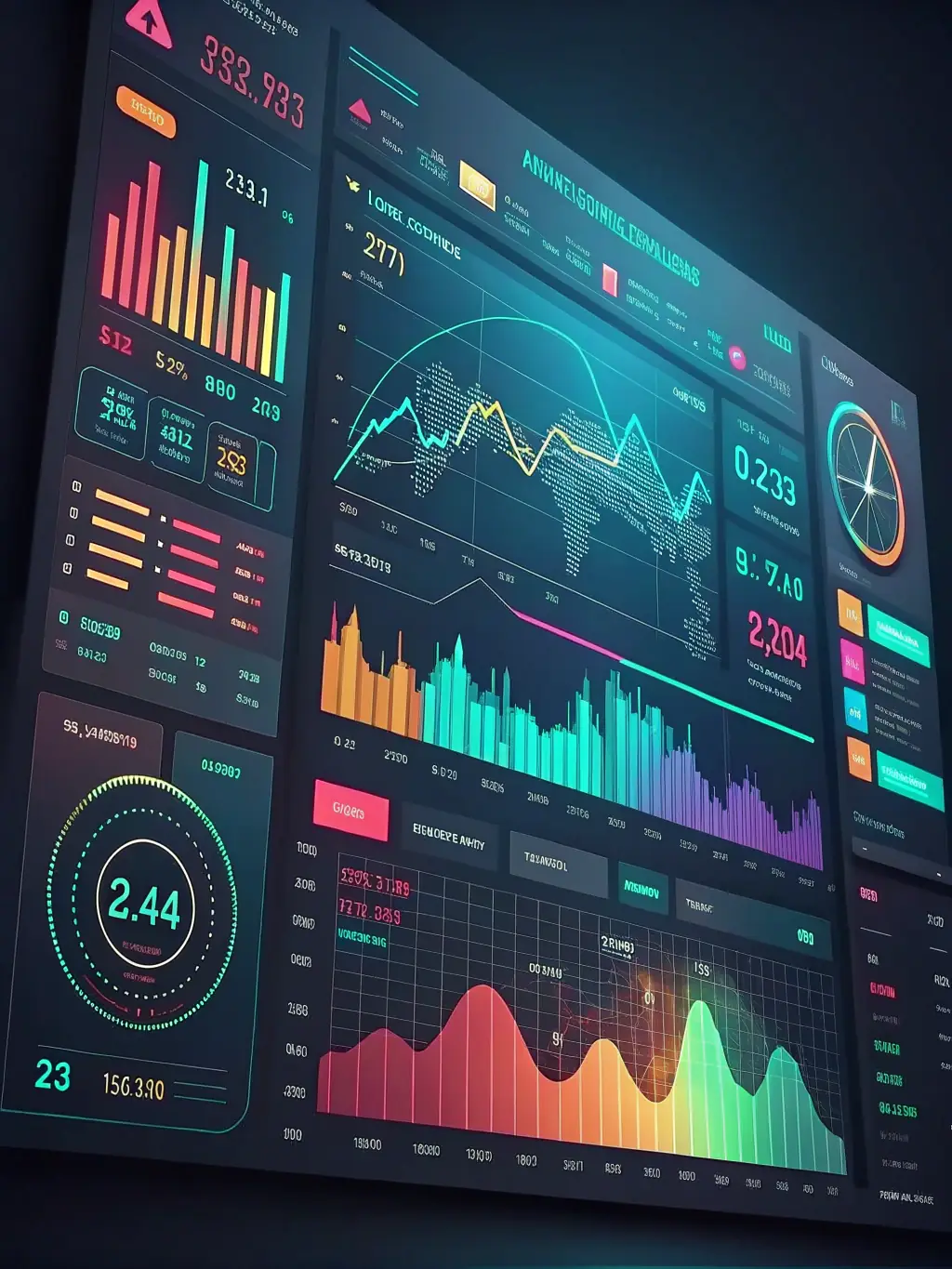 A mock-up of an advanced trading dashboard with neon green and purple accents, displaying real-time stock data and meme-based indicators, showcasing the advanced tools available to StonkSignal Premium users.